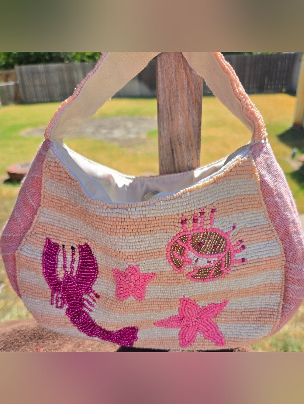 Beaded Pink Sea Life Shoulder Bag